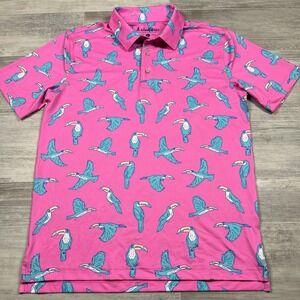 Chubbies Men's Sml Lightweight Performance Golf Polo Shirt The Toucan Do It Pink